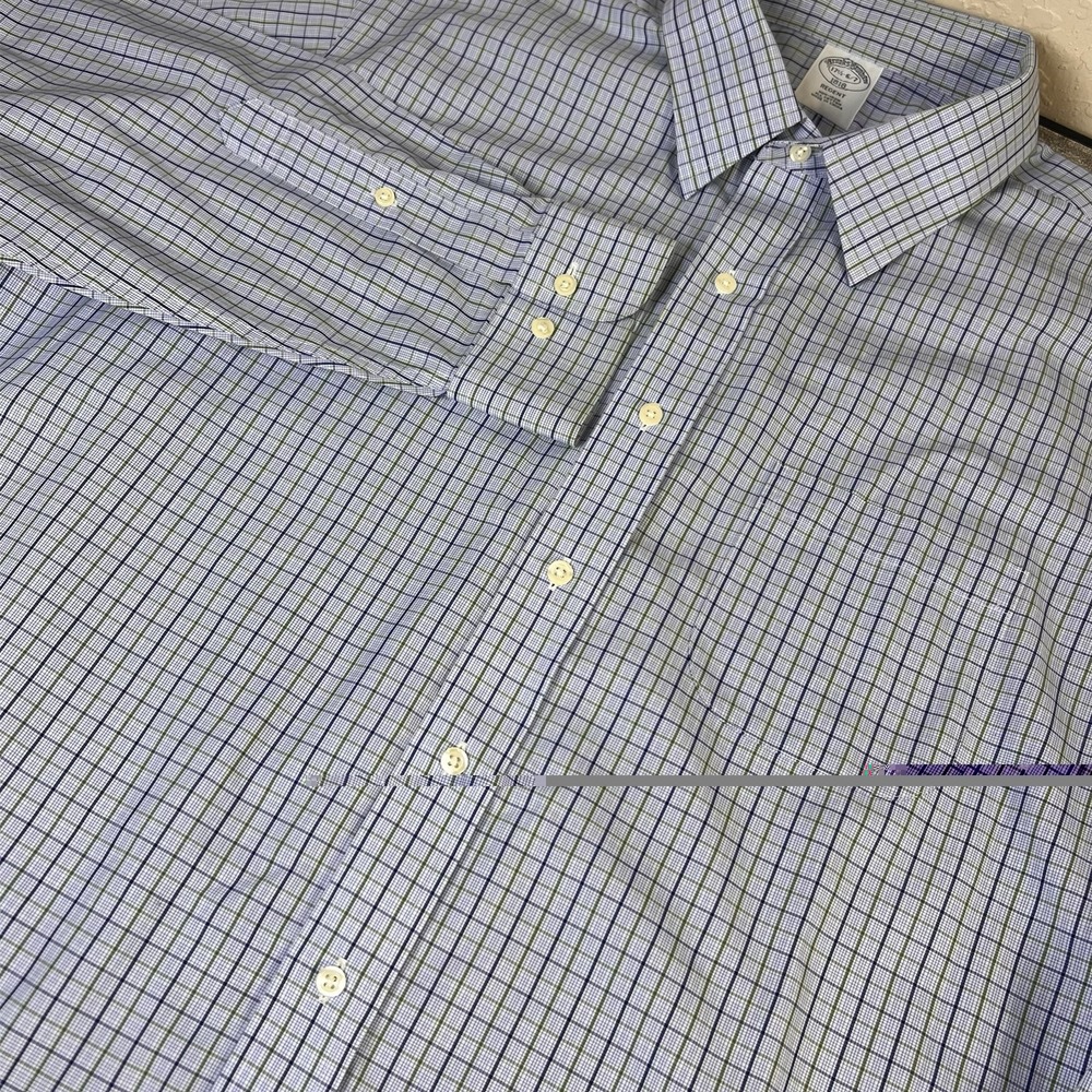 Brooks Brothers 1818 Regent Dress Shirt 17 1/2  6/7‎ Blue Plaid  Cotton Non-Iron